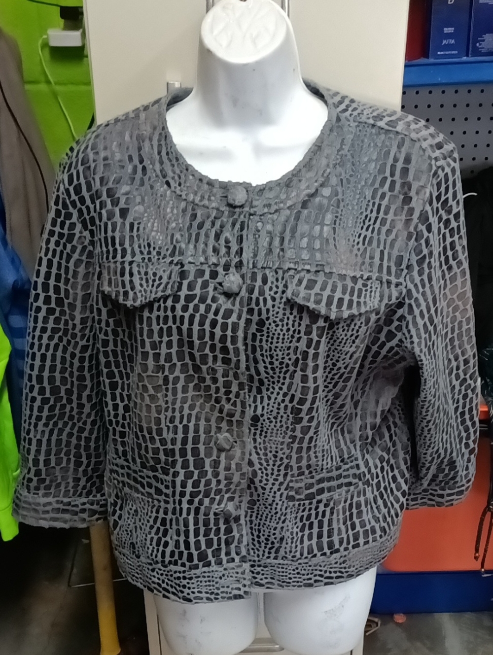 Ruby Rd. Gray Croc-Texture Button-Front Jacket - Picture 1 of 3